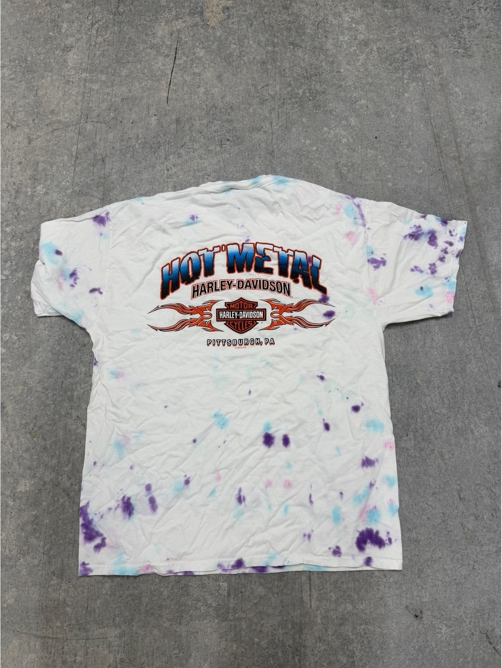 Vintage Harley Davidson T Shirt Mens Large Tie Dye White Purple Blue Bar Shield - Picture 2 of 4